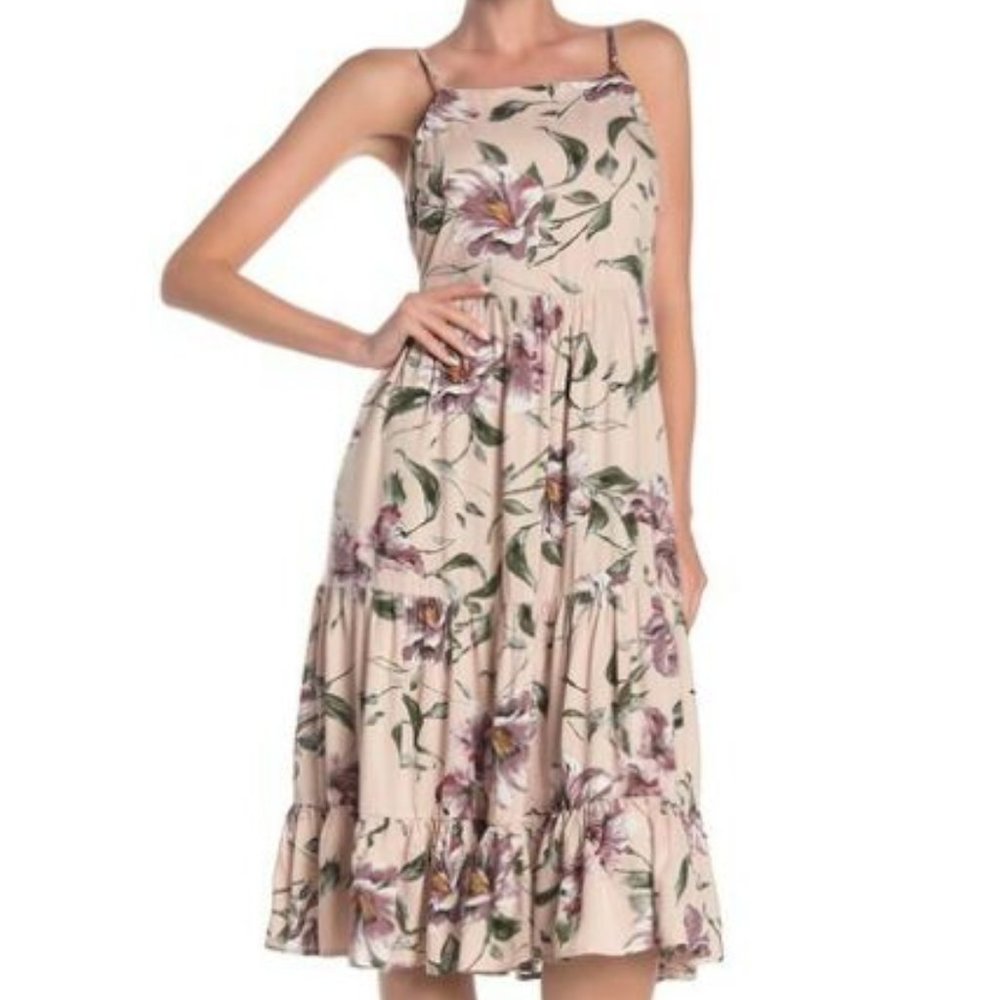 Band of Gypsies Floral Midi Dress Mau Pink